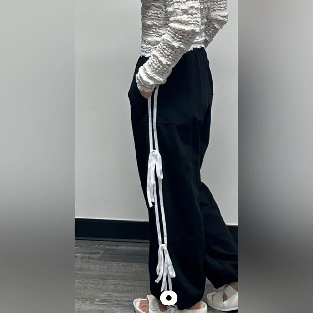 Juniors BETTER BE Black & White Striped Track Pants S
